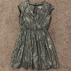 Gold/ silver foil dress with eyelash lace back